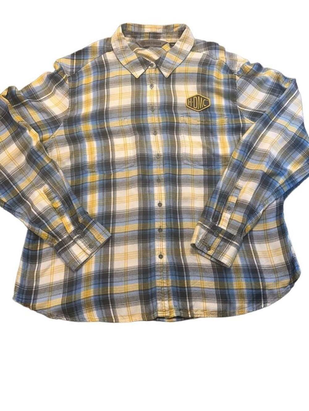 Harley-Davidson Plaid Long Sleeve Button-Down Shirt W Size 2XL Yellow Blue Biker